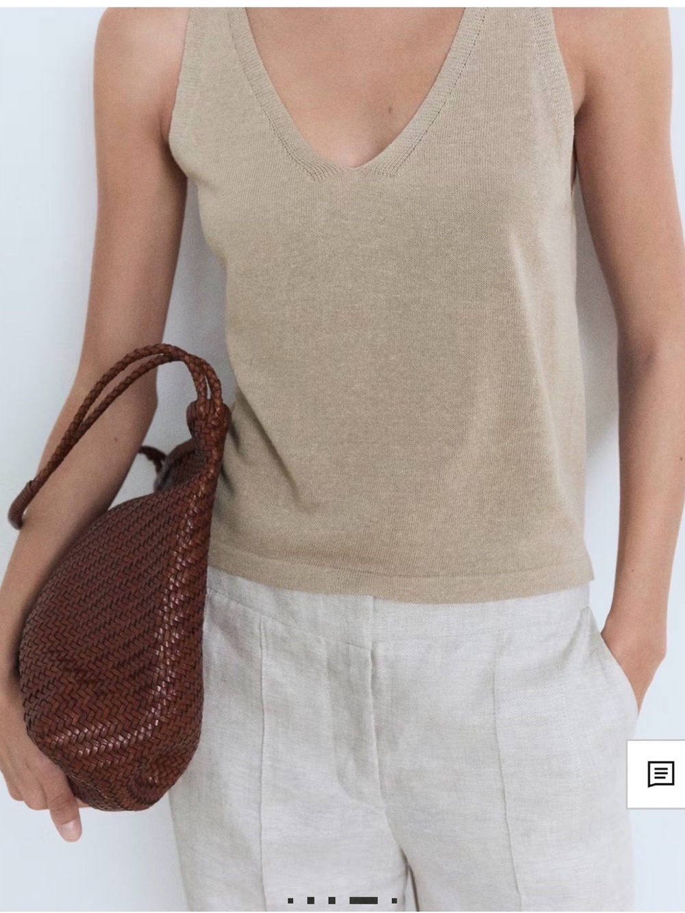 Mango Neutral V-Neck Tank Top in Beige